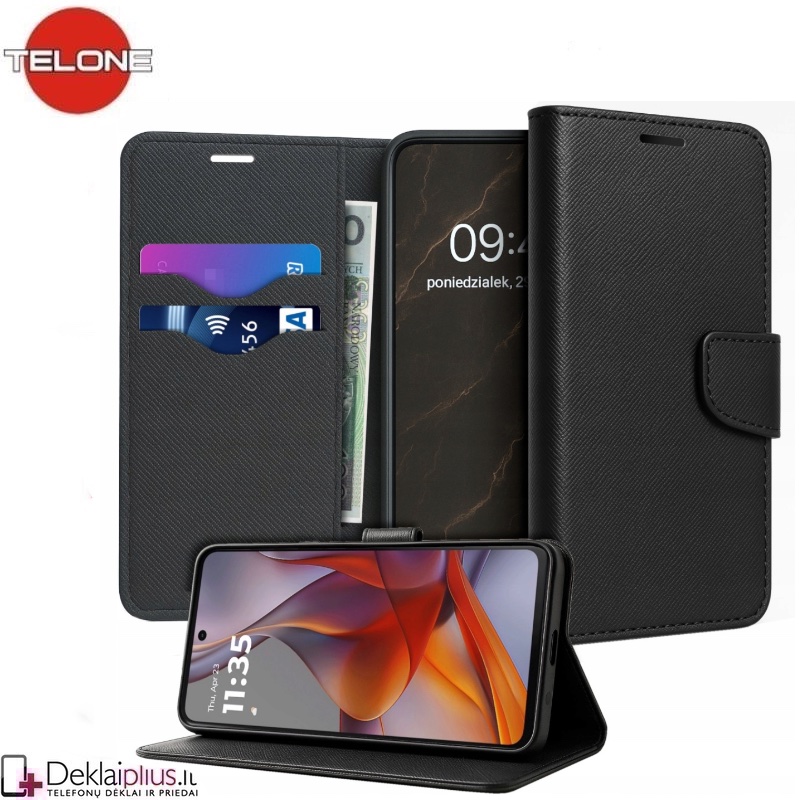 Telone atverčiamas dėklas su skyreliais - juodas (Motorola Moto G75 5G) Telone atverčiamas dėklas su skyreliais - juodas (Motorola Moto G75 5G)